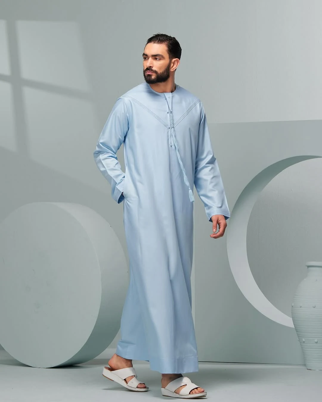 Exclusive Light Blue Arabian Thobe with Tassel Design