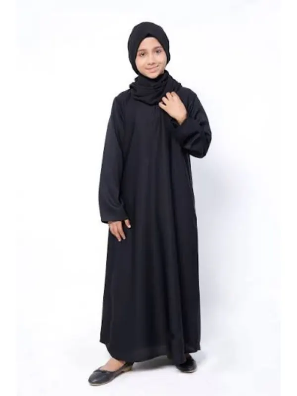 Girls Everyday Wear Comfortable Plain Black Abaya