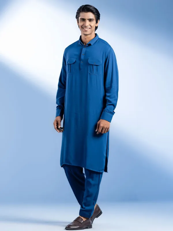 Premium Dark Grey Traditional Kabli Panjabi Set for Men