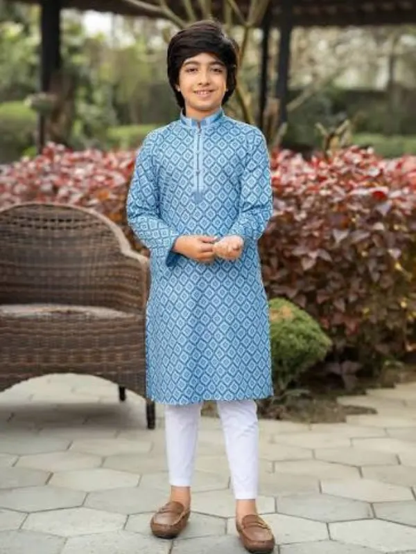 Kids Stylish Off-White Printed Ethnic Panjabi